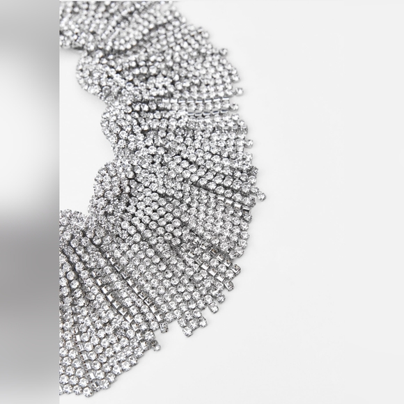 ZARA MAXI RHINESTONE JEWEL STATEMENT NECKLACE SILVER - Picture 3 of 9